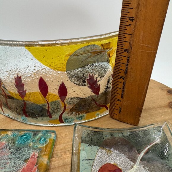 Fused Glass Trinket Dish Studio art glass 3 piece set multi color - Picture 6 of 7